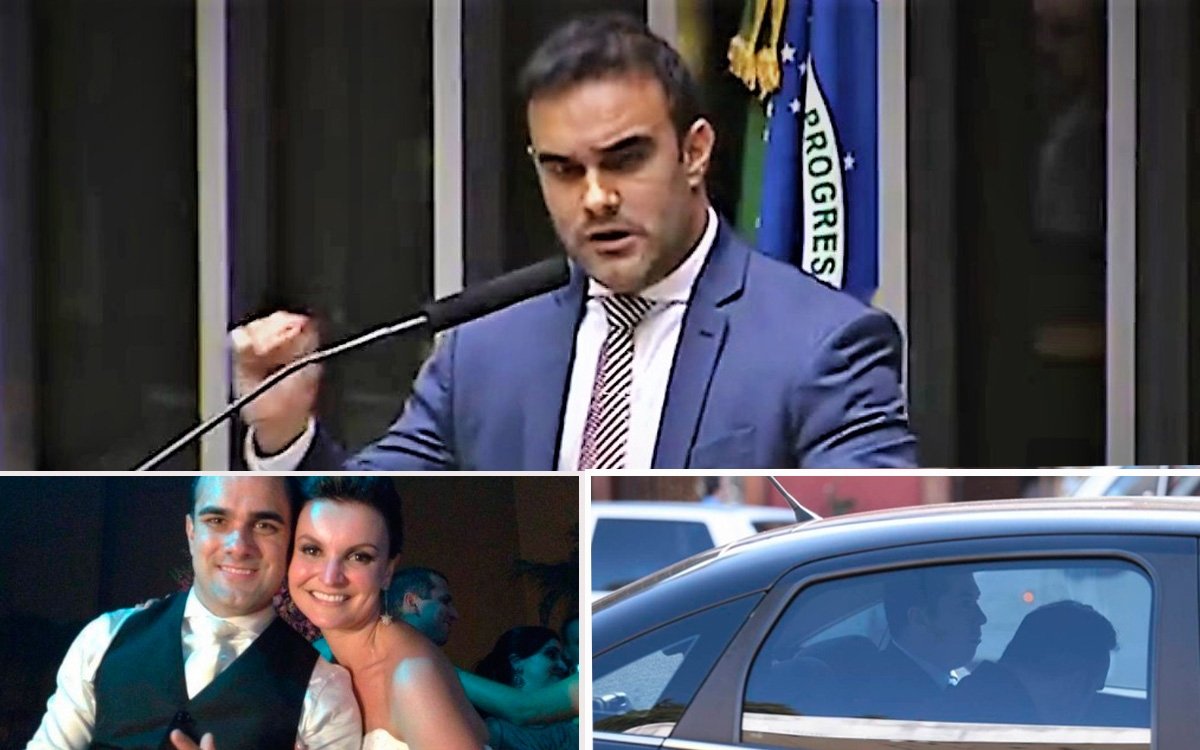 Três momentos na vida do procurador Ângelo Goulart Vilella - Pronunciamento contra corrupção na Câmara Federal, casamento de luxo no Copacabana Palace (Rio de Janeiro) e sendo conduzido para a prisão Reprodução Facebook/Youtube
